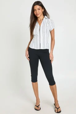 boohoo Chemise Cintrée À Manches Courtes À Rayures Avec Lien Noué Au Dos<Femme Tons Neutres|Tops