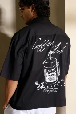 Chemise Coffee Club surdimensionnée à mi-manches