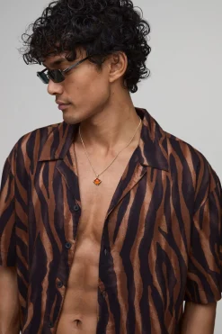 Chemise À Col Cubain Oversize Ample Imprimé Tigre