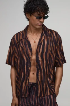 Chemise À Col Cubain Oversize Ample Imprimé Tigre
