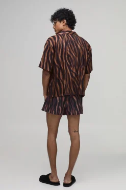 Chemise À Col Cubain Oversize Ample Imprimé Tigre