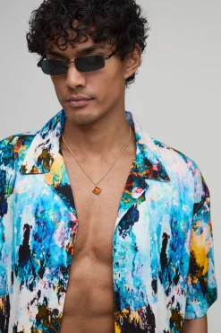 Chemise À Col Cubain Oversize Coupe Boxy Imprimé Abstrait
