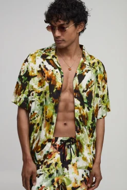 Chemise À Col Cubain Oversize Imprimé Abstrait