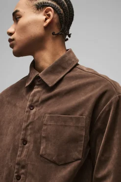 boohooMAN Chemise à col en synthétique-suède surdimensionnée et lourde<Homme Chemises