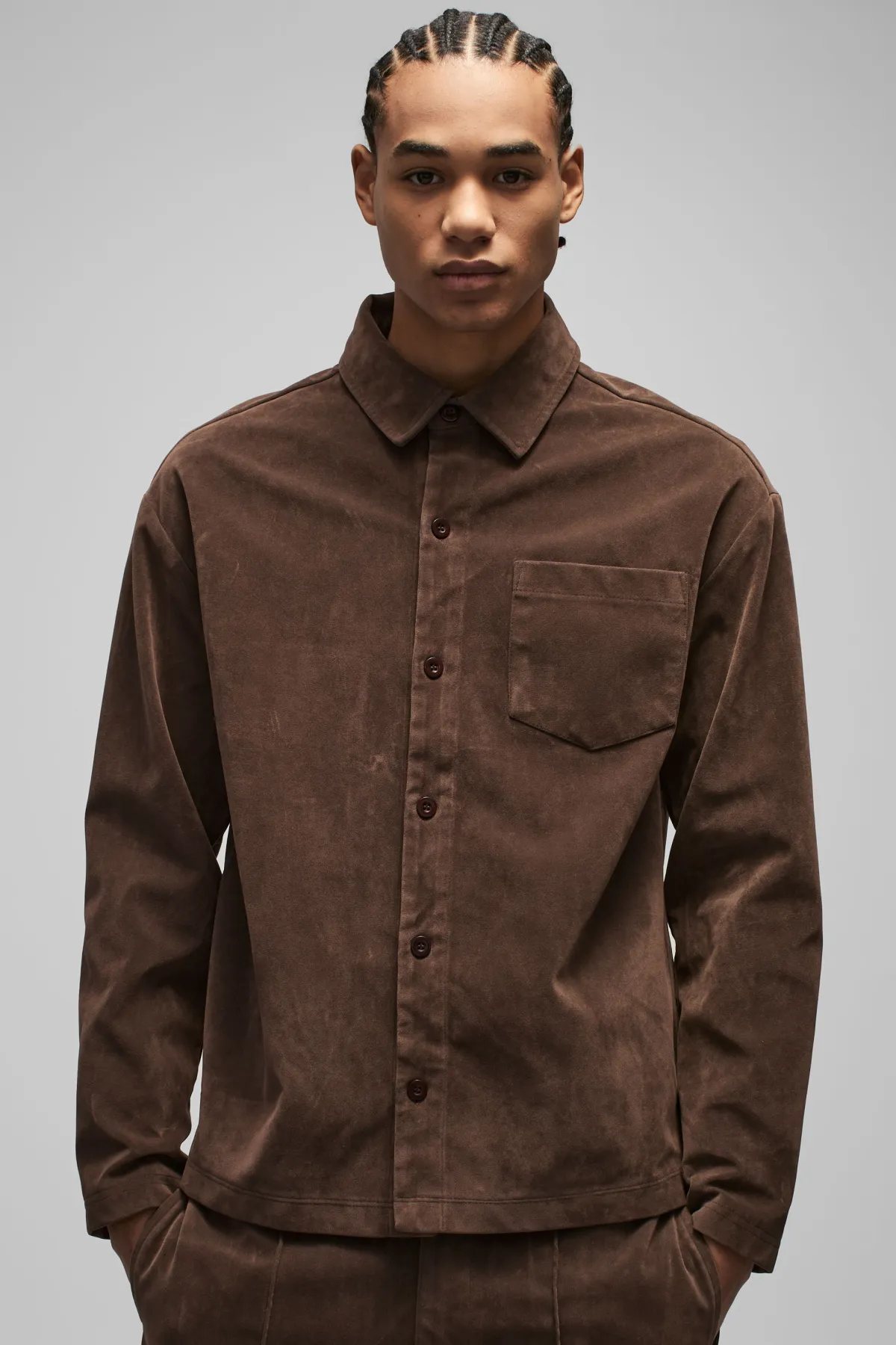 boohooMAN Chemise à col en synthétique-suède surdimensionnée et lourde<Homme Chemises