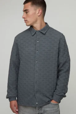 boohooMAN Chemise à col jacquard coupe régulière<Homme Chemises
