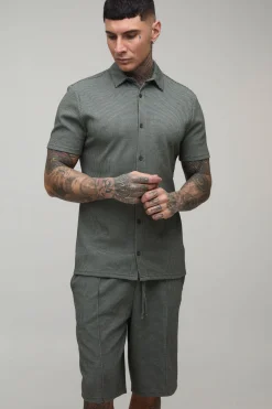 boohooMAN Chemise Col Manches Courtes Coupe Slim Tall Et Short À Pinces Confort<Homme Ensembles|Tout Afficher