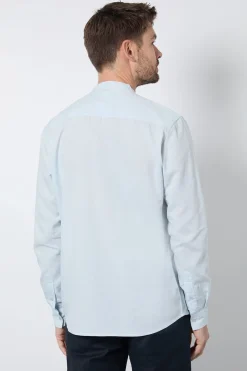 Chemise Col Mao Mélange De Lin Bleu Clair