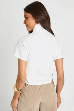 boohoo Chemise À Col Montant Froncé Et Manches Courtes<Femme Tons Neutres|Tops D’Automne