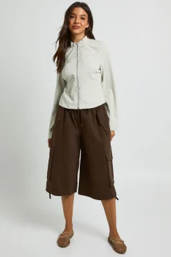 Chemise À Col Montant Manches Longues En Sergé Avec Fermeture Zippée
