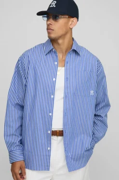 Chemise à col rayé brodée surdimensionnée