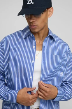 Chemise à col rayé brodée surdimensionnée
