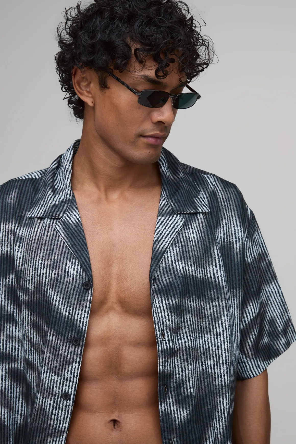 Chemise À Col Revere Imprimé Abstrait Coupe Ample