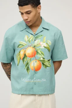 Chemise À Col Revere Oversize Avec Imprimé Fruits
