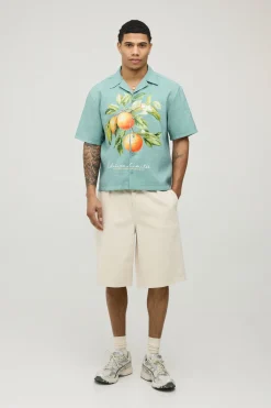 Chemise À Col Revere Oversize Avec Imprimé Fruits