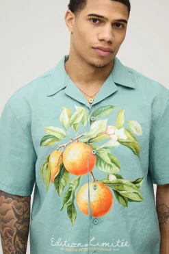 Chemise À Col Revere Oversize Avec Imprimé Fruits