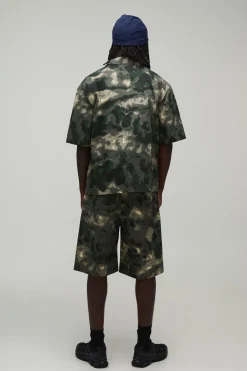 boohooMAN Chemise Coordonnée Camouflage Délavé Manches Courtes Coupe Ample<Homme Chemises
