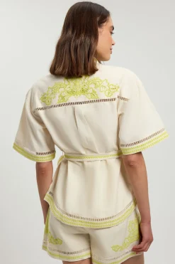 Chemise Coordonnée En Mélange De Lin Avec Broderie Perlée