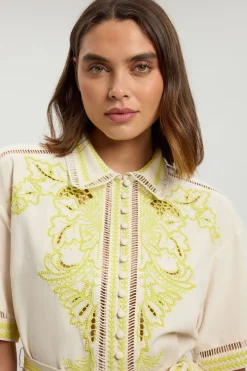 Chemise Coordonnée En Mélange De Lin Avec Broderie Perlée