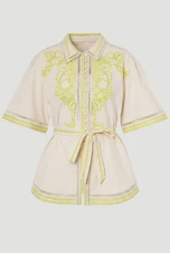 Chemise Coordonnée En Mélange De Lin Avec Broderie Perlée