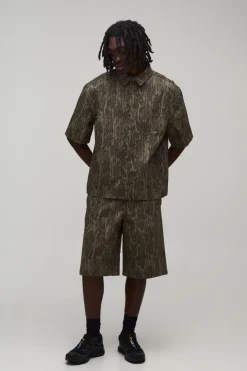 Chemise Coordonnée Surdimensionnée À Manches Courtes Imprimé Camouflage Abstrait