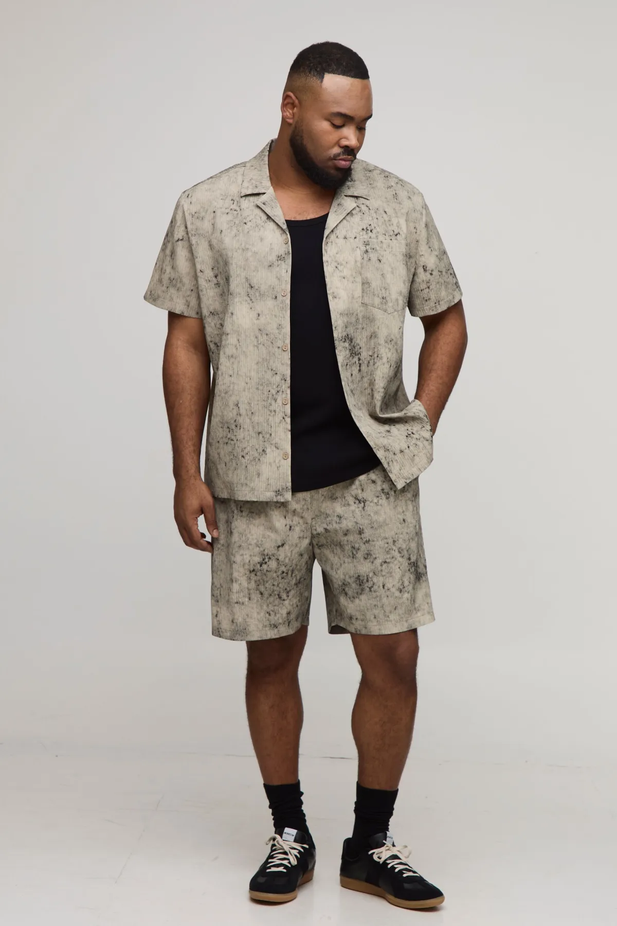 boohooMAN Chemise À Coupe Regular Effet Délavé Bleach Texturée Plus<Homme Tout Afficher|Ensembles Grandes Tailles