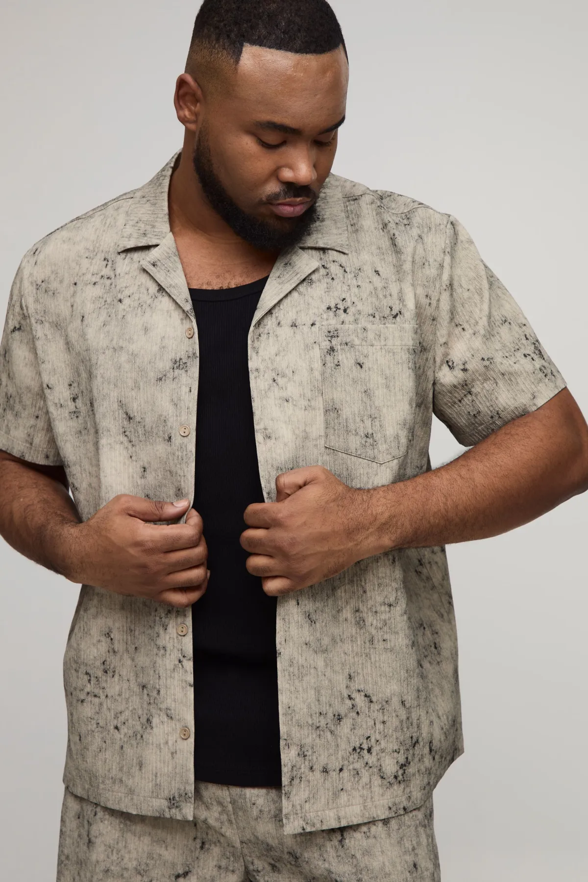 boohooMAN Chemise À Coupe Regular Effet Délavé Bleach Texturée Plus<Homme Tout Afficher|Ensembles Grandes Tailles
