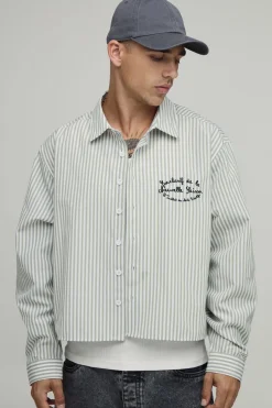 Chemise Courte Boxy À Manches Longues Avec Rayures Et Imprimé Au Dos