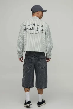 Chemise Courte Boxy À Manches Longues Avec Rayures Et Imprimé Au Dos