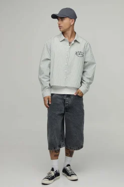 Chemise Courte Boxy À Manches Longues Avec Rayures Et Imprimé Au Dos