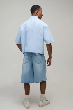 boohooMAN Chemise Courte Boxy À Manches Mi-longues Avec Fermeture Brandebourg<Homme Chemises