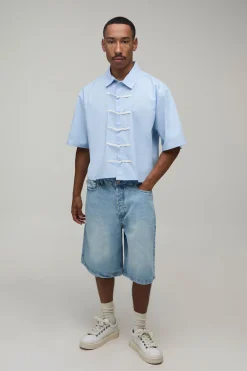 boohooMAN Chemise Courte Boxy À Manches Mi-longues Avec Fermeture Brandebourg<Homme Chemises