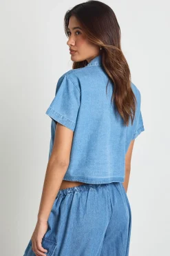 Chemise Courte En Chambray À Manches Courtes