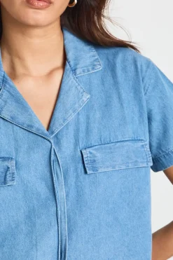 Chemise Courte En Chambray À Manches Courtes