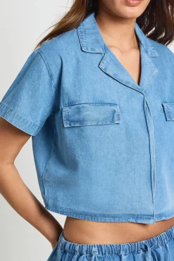 Chemise Courte En Chambray À Manches Courtes