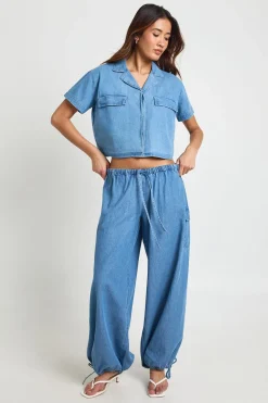 Chemise Courte En Chambray À Manches Courtes