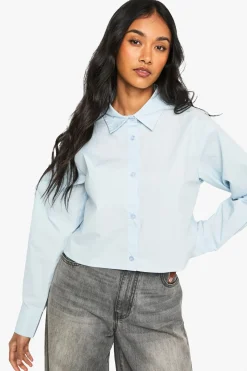 boohoo Chemise courte en popeline de coton<Femme Tops