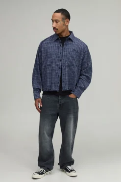 boohooMAN Chemise Courte Oversize À Carreaux En Flanelle Avec Ourlet Brut<Homme Chemises