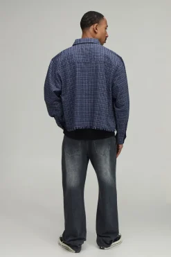 boohooMAN Chemise Courte Oversize À Carreaux En Flanelle Avec Ourlet Brut<Homme Chemises