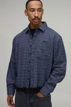 boohooMAN Chemise Courte Oversize À Carreaux En Flanelle Avec Ourlet Brut<Homme Chemises