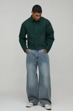 Chemise Courte Oversize Délavée Soleil Avec Poches Cargo Et Patchs