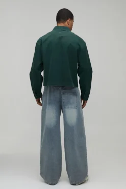 Chemise Courte Oversize Délavée Soleil Avec Poches Cargo Et Patchs