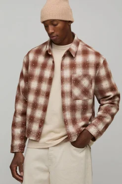 boohooMAN Chemise Courte À Strass Éparpillés<Homme Chemises Grande Taille|Chemises