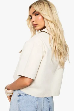 boohoo Chemise Crop à détail de poche en sergé<Femme Tops