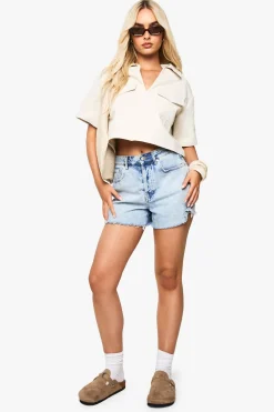 boohoo Chemise Crop à détail de poche en sergé<Femme Tops