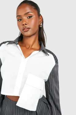boohoo Chemise cropée boxy à manches contrastées<Femme Tops