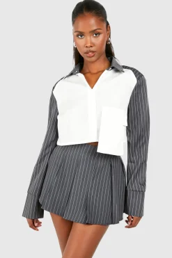 boohoo Chemise cropée boxy à manches contrastées<Femme Tops