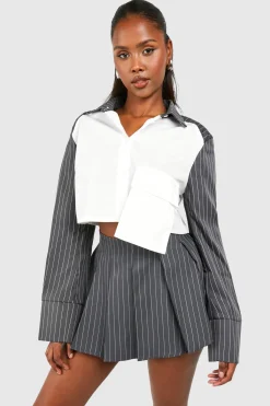 boohoo Chemise cropée boxy à manches contrastées<Femme Tops