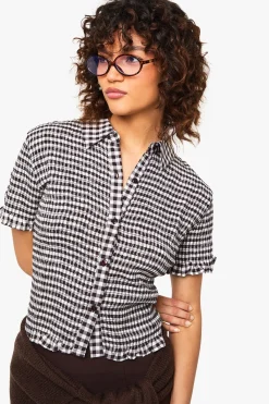 boohoo Chemise crop plissée en vichy<Femme Tops