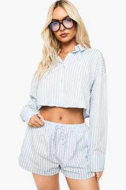 Chemise crop à rayures en seersucker